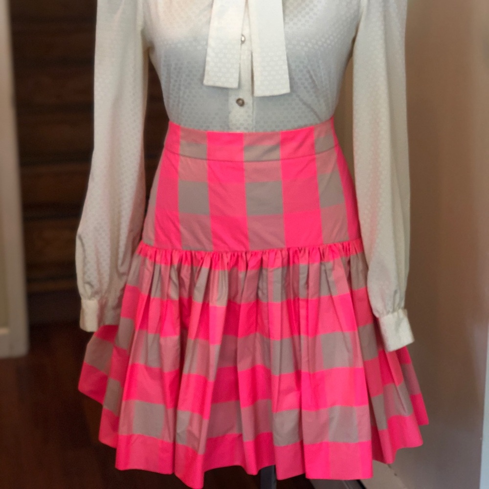 J. Crew Neon Gingham Buffalo plaid skirt